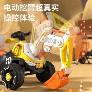 新款儿童电动挖掘机2-8岁男女孩四轮挖机钩机户外挖土玩具车