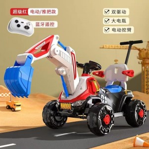 新款儿童电动挖掘机2-8岁男女孩四轮挖机钩机户外挖土玩具车