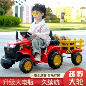 新款儿童遥控拖拉机可坐人带斗手扶电动小孩宝宝加大仿真玩具车