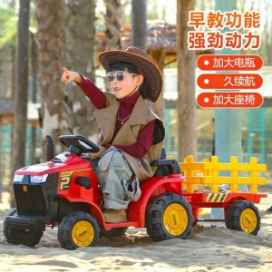 新款儿童遥控拖拉机可坐人带斗手扶电动小孩宝宝加大仿真玩具车
