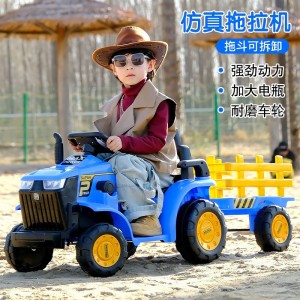 新款儿童遥控拖拉机可坐人带斗手扶电动小孩宝宝加大仿真玩具车
