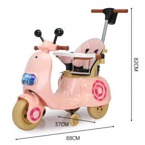 Unisex Kids 3 Wheel Electric Bike Popular Style Battery Powered Small Size Fits 2-7 Year Old Kids with Push Handle