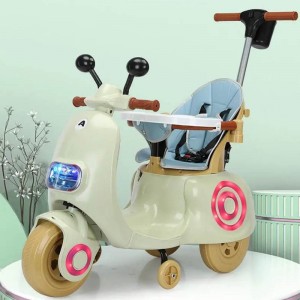 Unisex Kids 3 Wheel Electric Bike Popular Style Battery Powered Small Size Fits 2-7 Year Old Kids with Push Handle