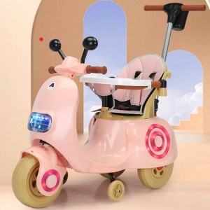 Unisex Kids 3 Wheel Electric Bike Popular Style Battery Powered Small Size Fits 2-7 Year Old Kids with Push Handle