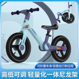 儿童尼龙折叠平衡车满3岁男女宝宝平行滑步车无脚踏自行车溜溜车